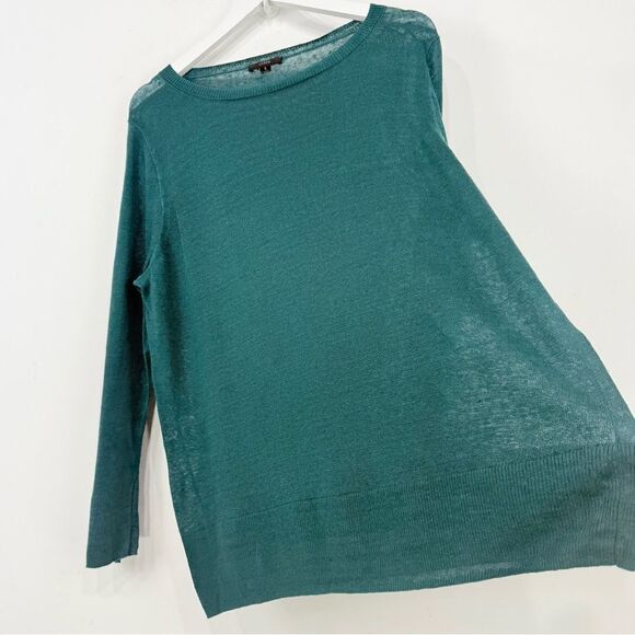 J. Crew Green 100% Linen Slouchy Crew Neck Tunic Sweater - Picture 4 of 16